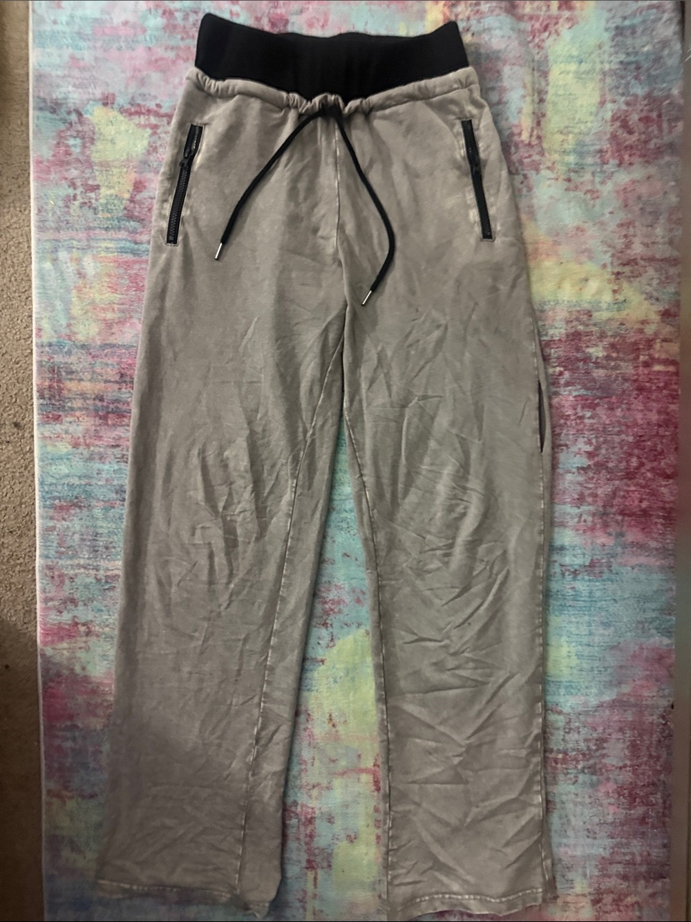 Fashion Nova Wide Leg Taupe Pants with Black Waistband
